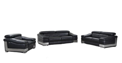Three Piece Indoor Black Italian Leather Six Person Seating Set
