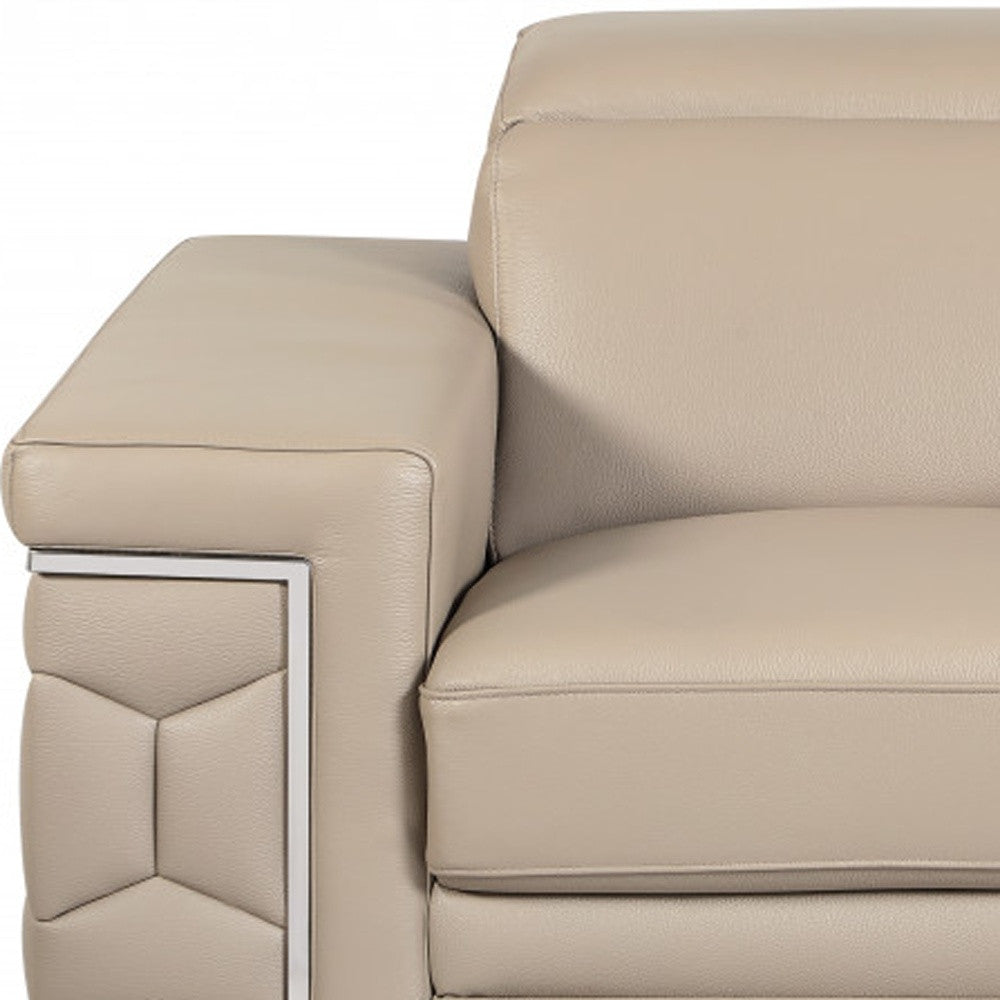 Three Piece Indoor Beige Italian Leather Six Person Seating Set