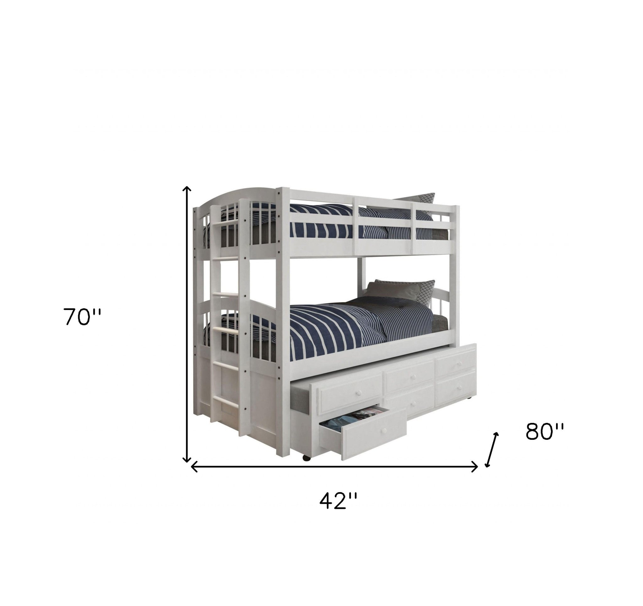 White Twin Solid Wood Bunk Bed With Trundle And Storage