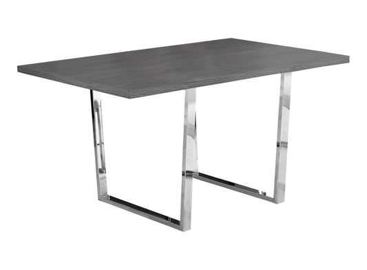 59" Taupe And Silver Metal Sled Base Dining Table