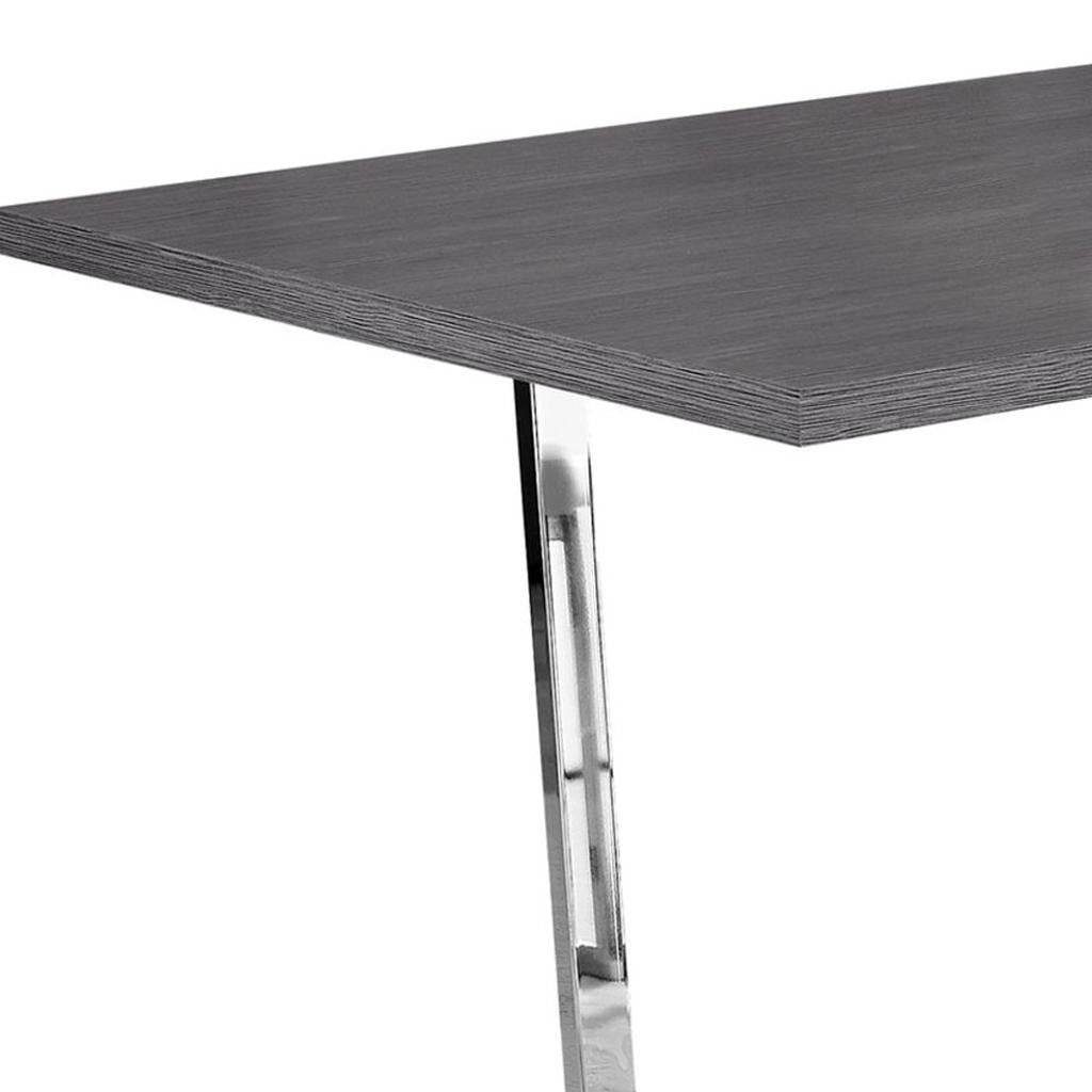 59" Taupe And Silver Metal Sled Base Dining Table