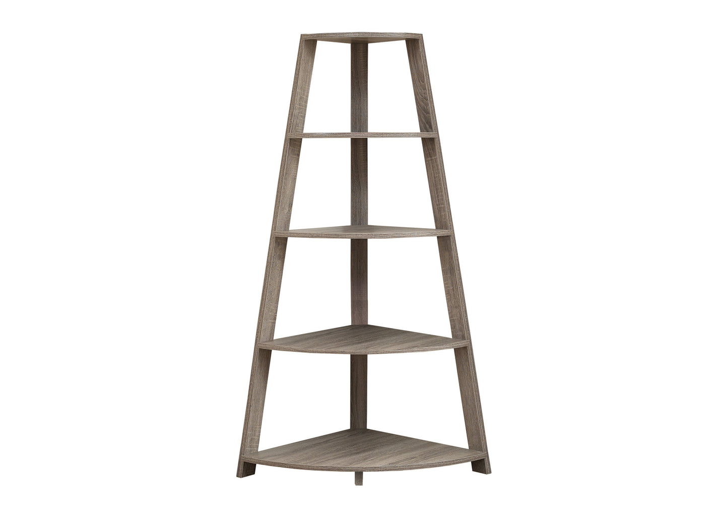 60" Taupe Wood Four Tier Corner Bookcase