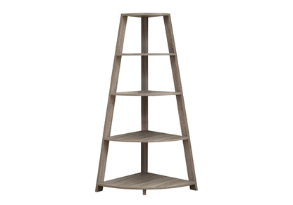 60" Taupe Wood Four Tier Corner Bookcase