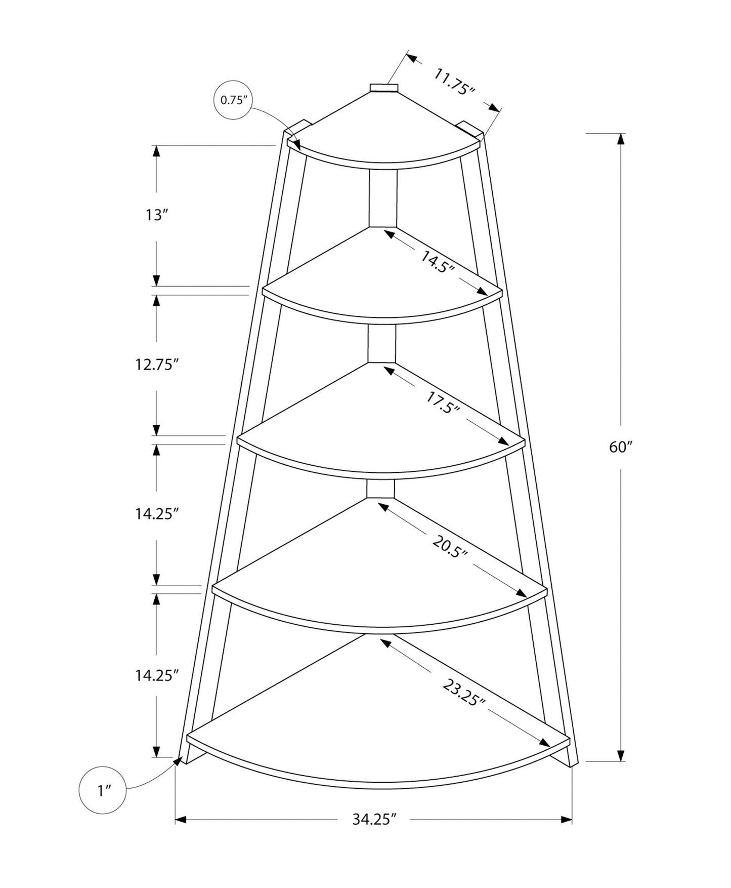 White Wood Four Tier Corner Bookcase
