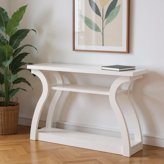 47" White Floor Shelf Console Table With Shelves