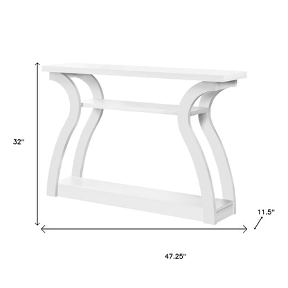 47" White Floor Shelf Console Table With Shelves