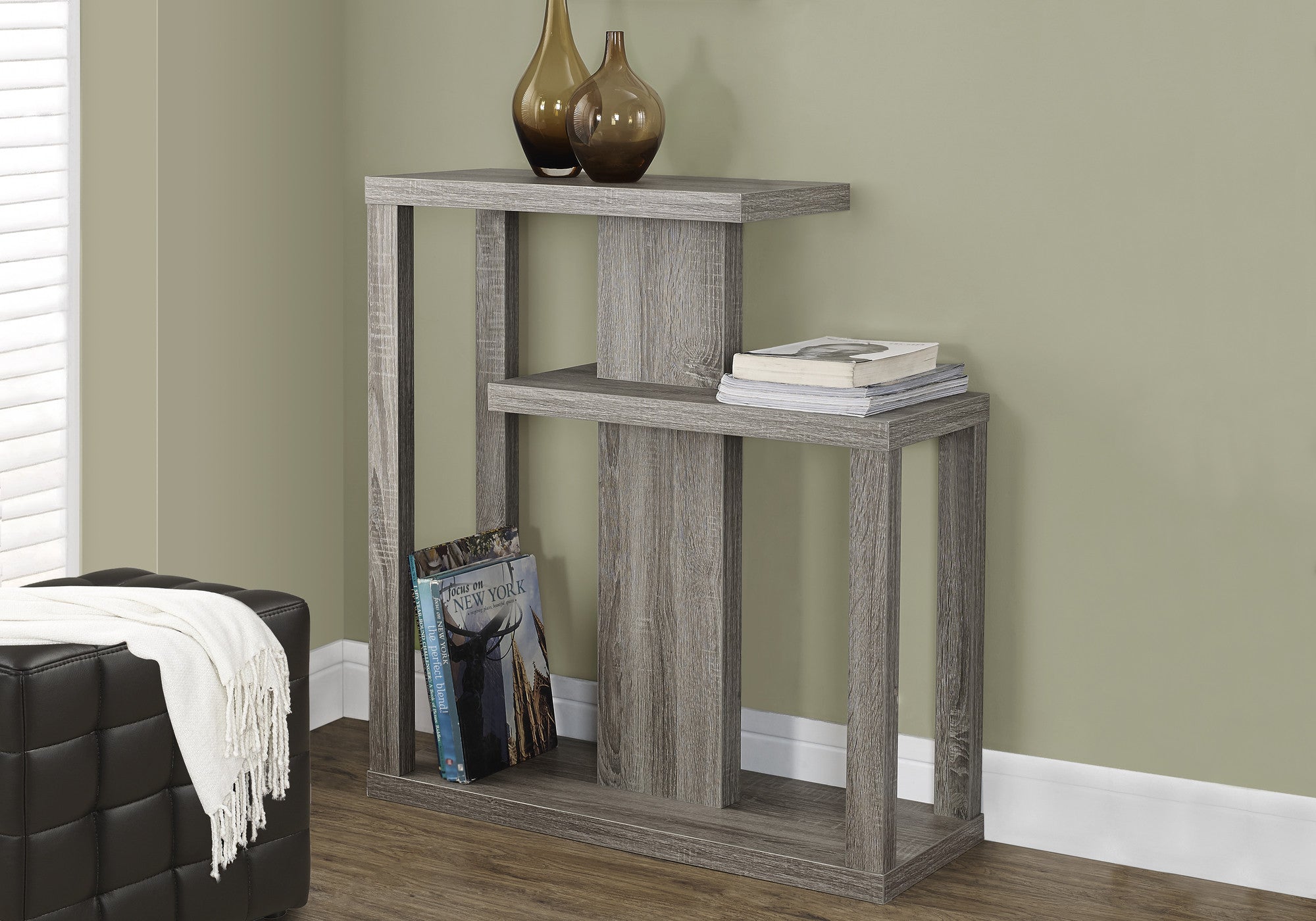 32" Taupe Free form Floor Shelf Console Table With Storage
