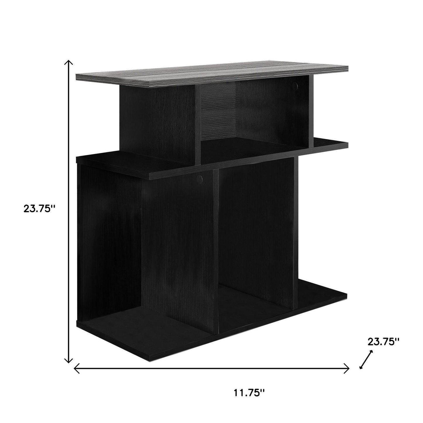 24" Gray and Black Wood Floor Shelf End Table With 6