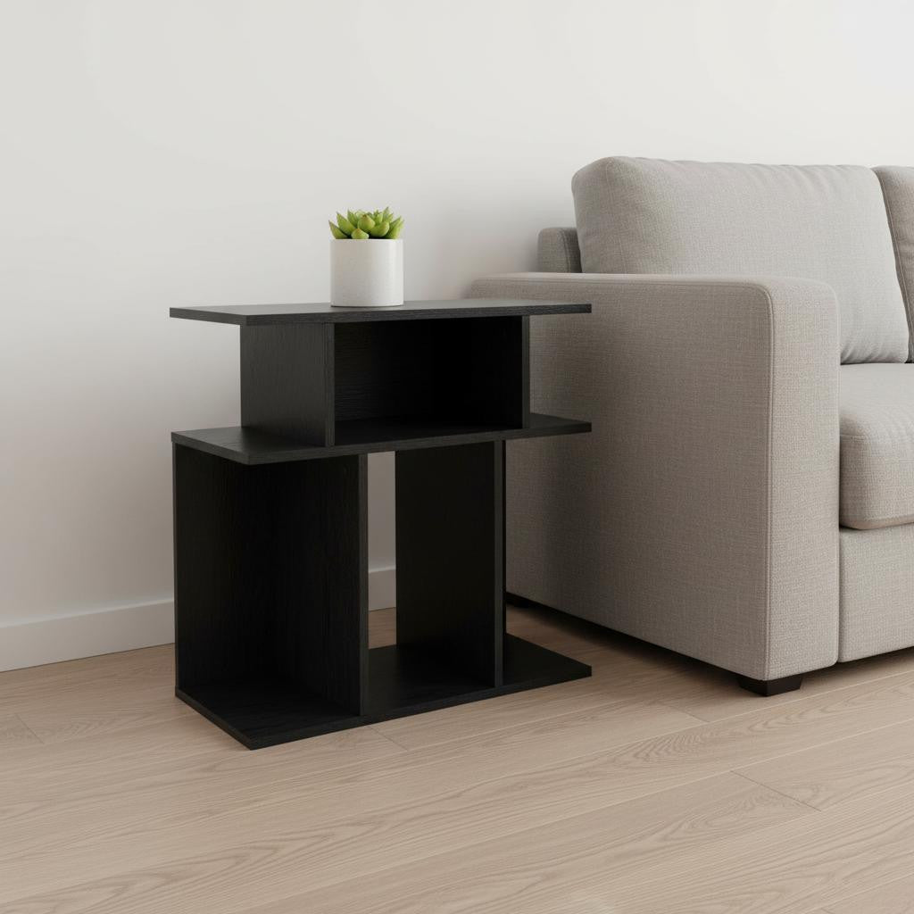 24" Gray and Black Wood Floor Shelf End Table With 6