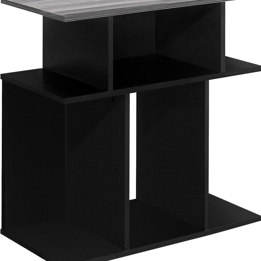 24" Gray and Black Wood Floor Shelf End Table With 6