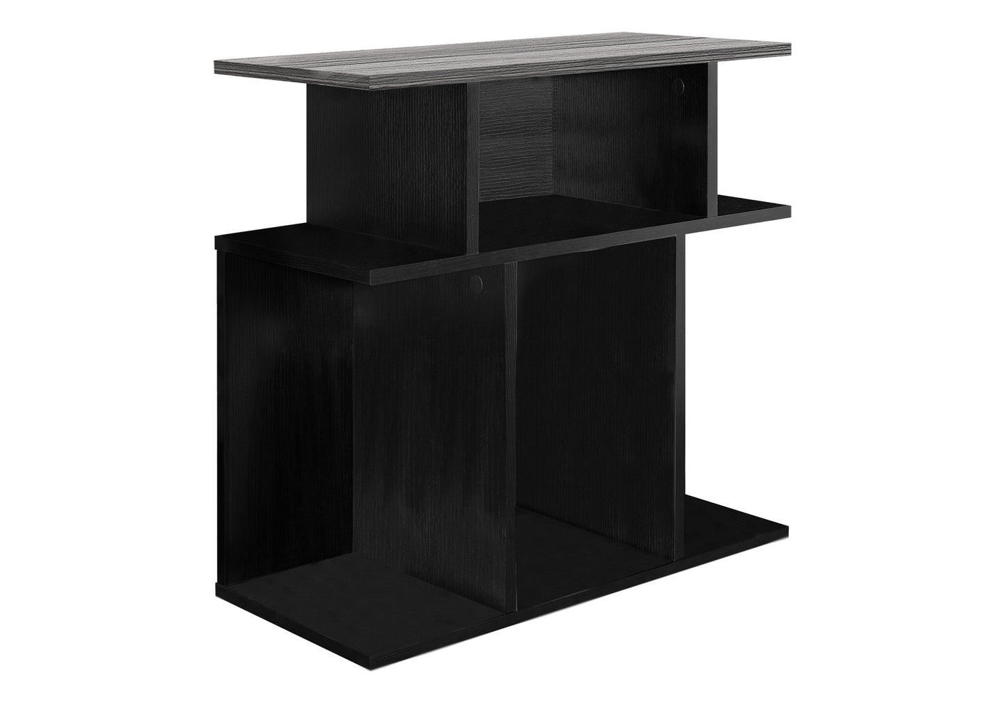 24" Gray and Black Wood Floor Shelf End Table With 6