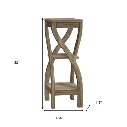 32" Deep Taupe Wood Square End Table With Two Shelves