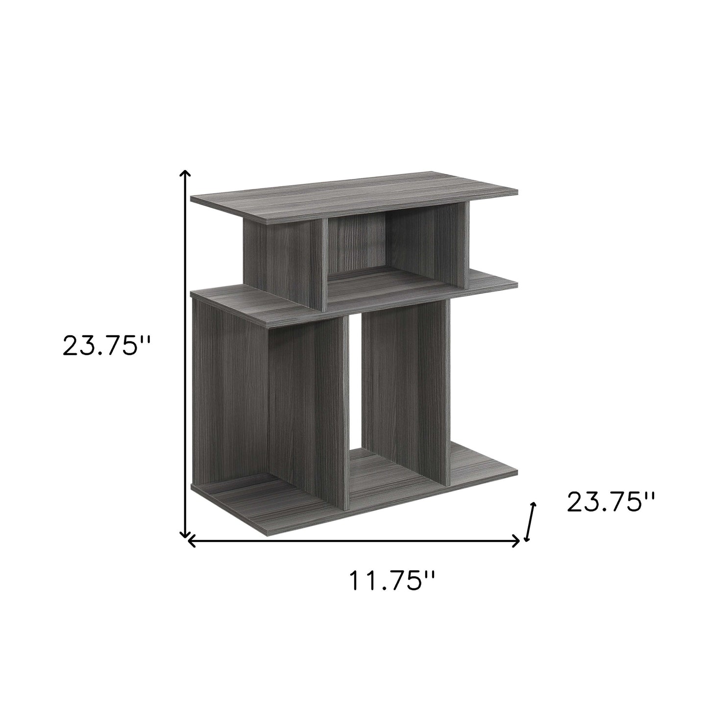 24" Dark Gray Wood End Table With Six Open Shelves