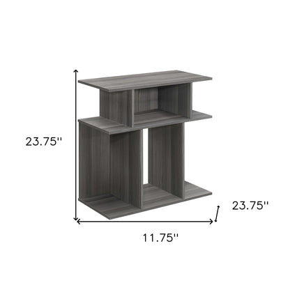 24" Dark Gray Wood End Table With Six Open Shelves
