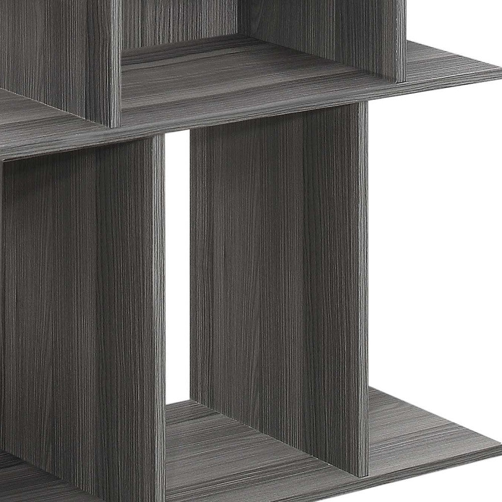 24" Dark Gray Wood End Table With Six Open Shelves