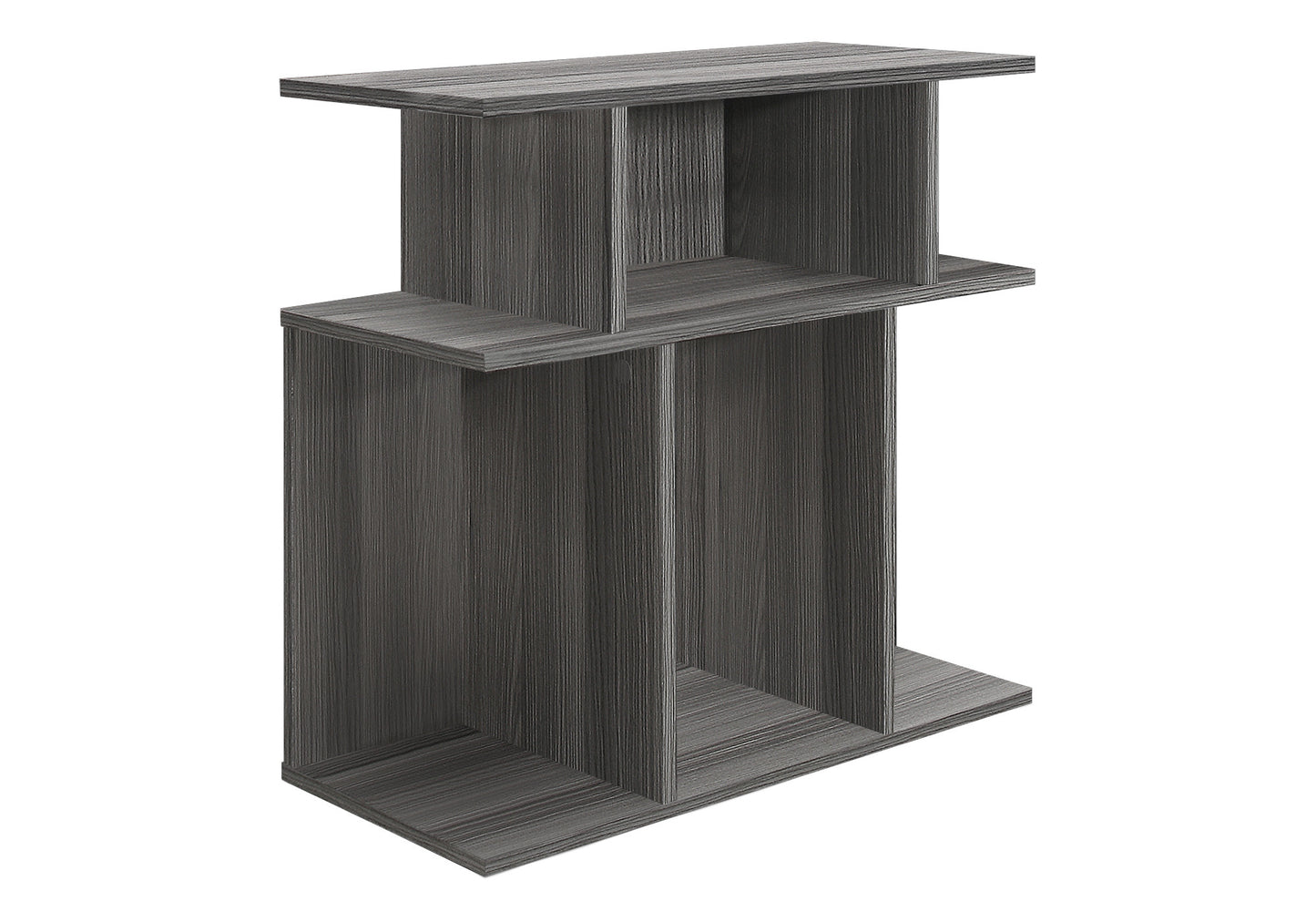 24" Dark Gray Wood End Table With Six Open Shelves