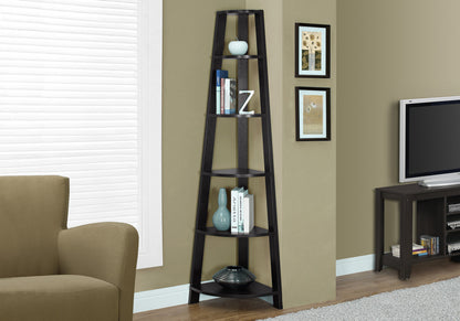 71" Espresso Wood Five Tier Corner Bookcase