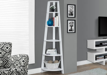 71" White Wood Five Tier Corner Bookcase