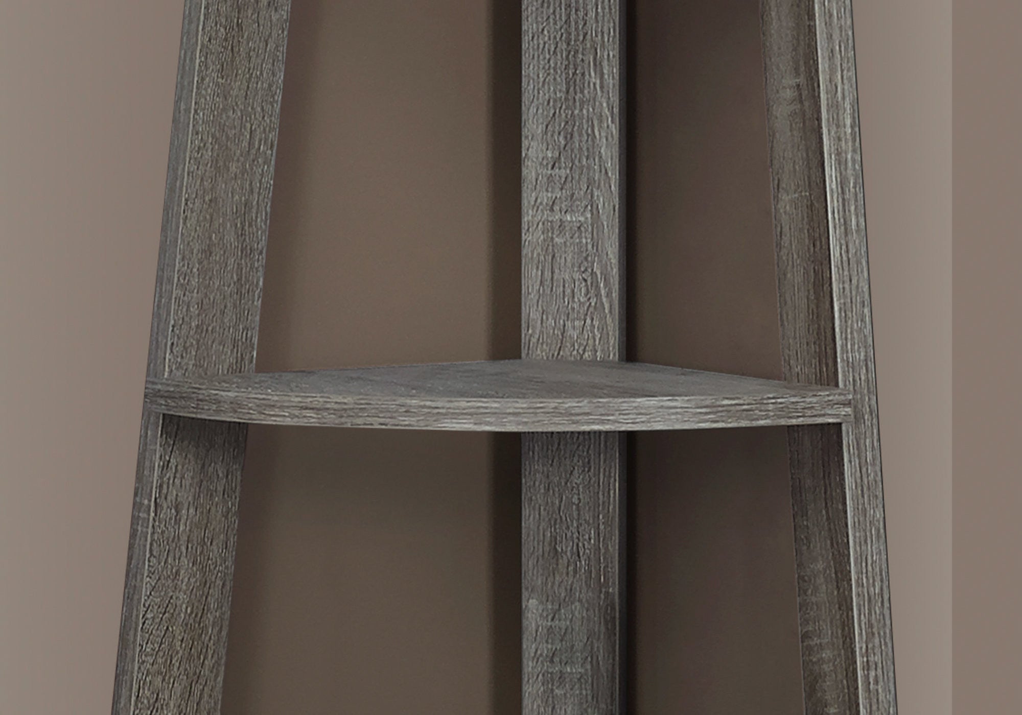 71" Taupe Wood Five Tier Corner Bookcase