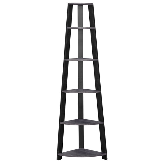 71" Gray Wood Five Tier Corner Bookcase