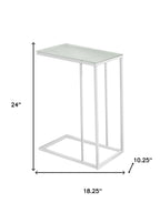 18.25" X 10.25" X 24" White Metal Tempered Glass Accent Table