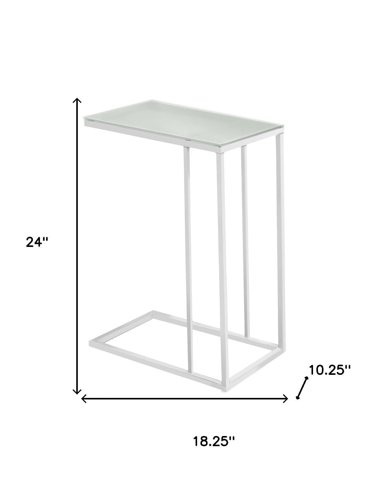 18.25" X 10.25" X 24" White Metal Tempered Glass Accent Table