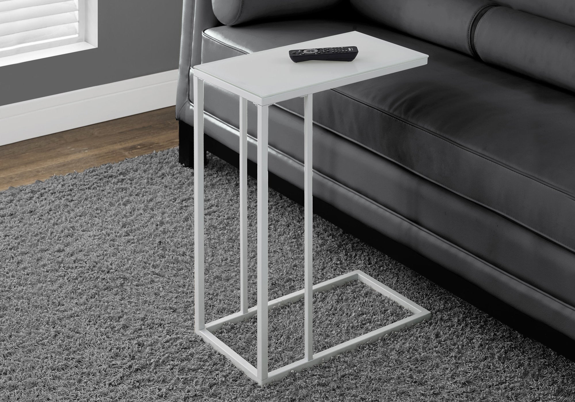 18.25" X 10.25" X 24" White Metal Tempered Glass Accent Table