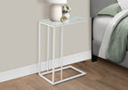 18.25" X 10.25" X 24" White Metal Tempered Glass Accent Table