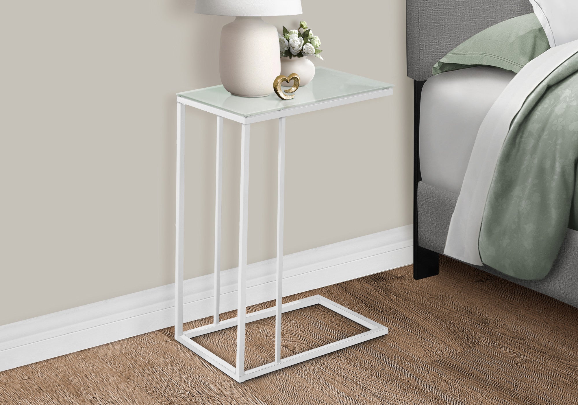 18.25" X 10.25" X 24" White Metal Tempered Glass Accent Table