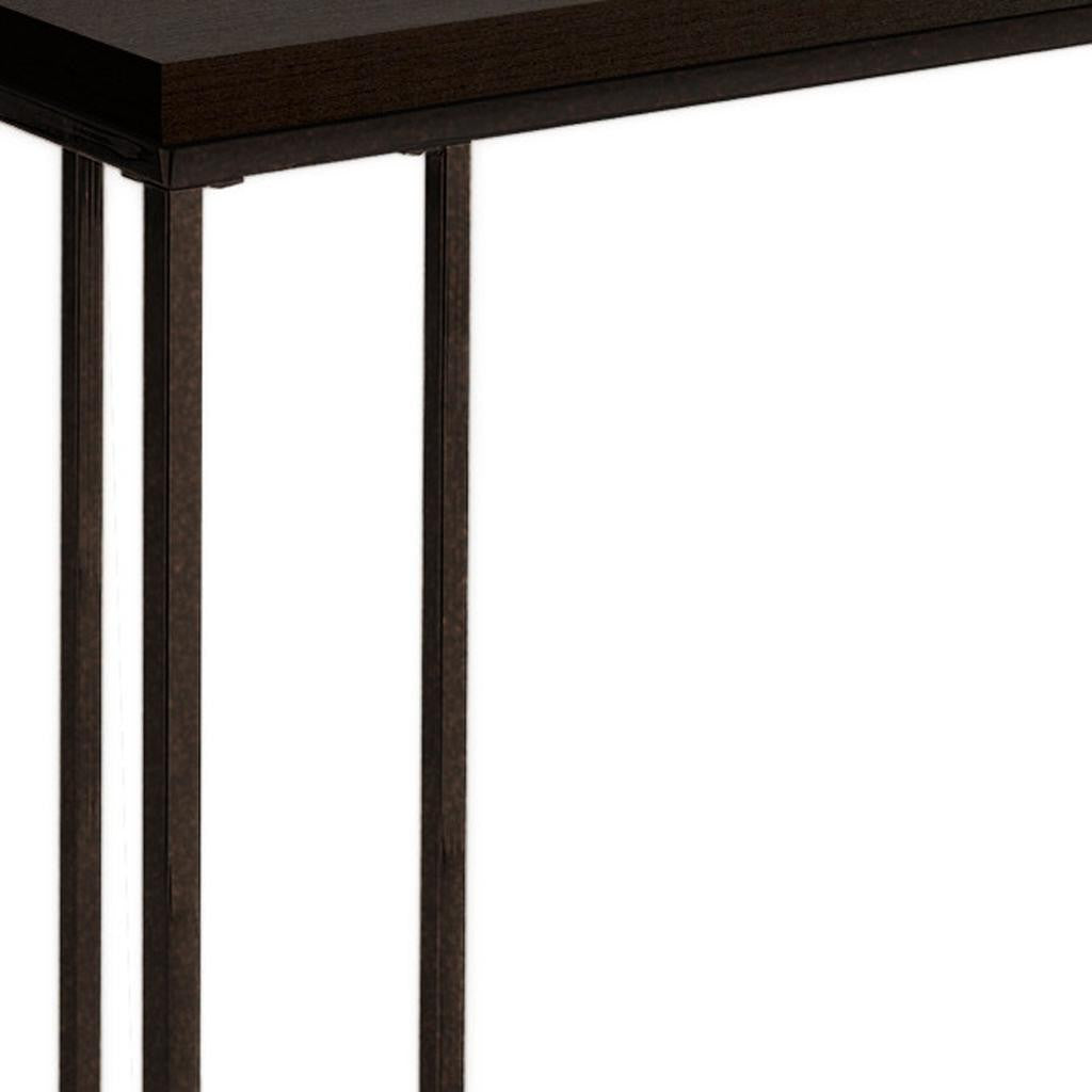 18.25" X 10.25" X 25.25" Cappuccino Particle Board Metal  Accent Table
