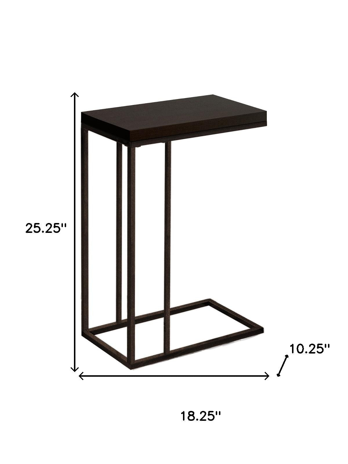 18.25" X 10.25" X 25.25" Cappuccino Particle Board Metal  Accent Table