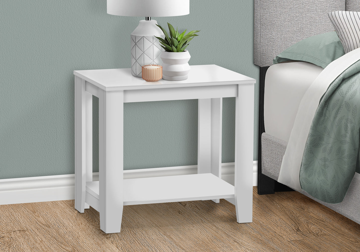 22" White Wood End Table With Shelf