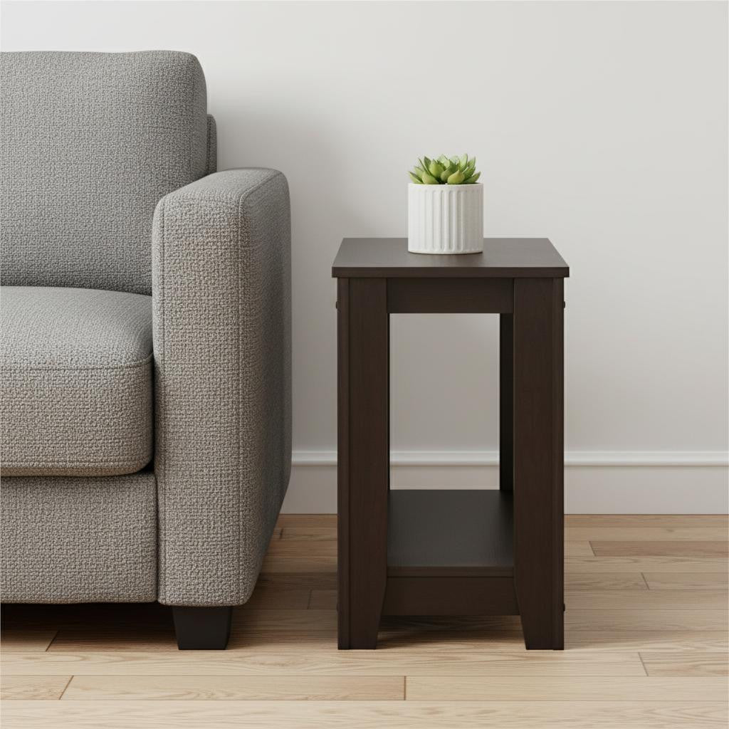 22" Dark Brown Wood End Table With Shelf