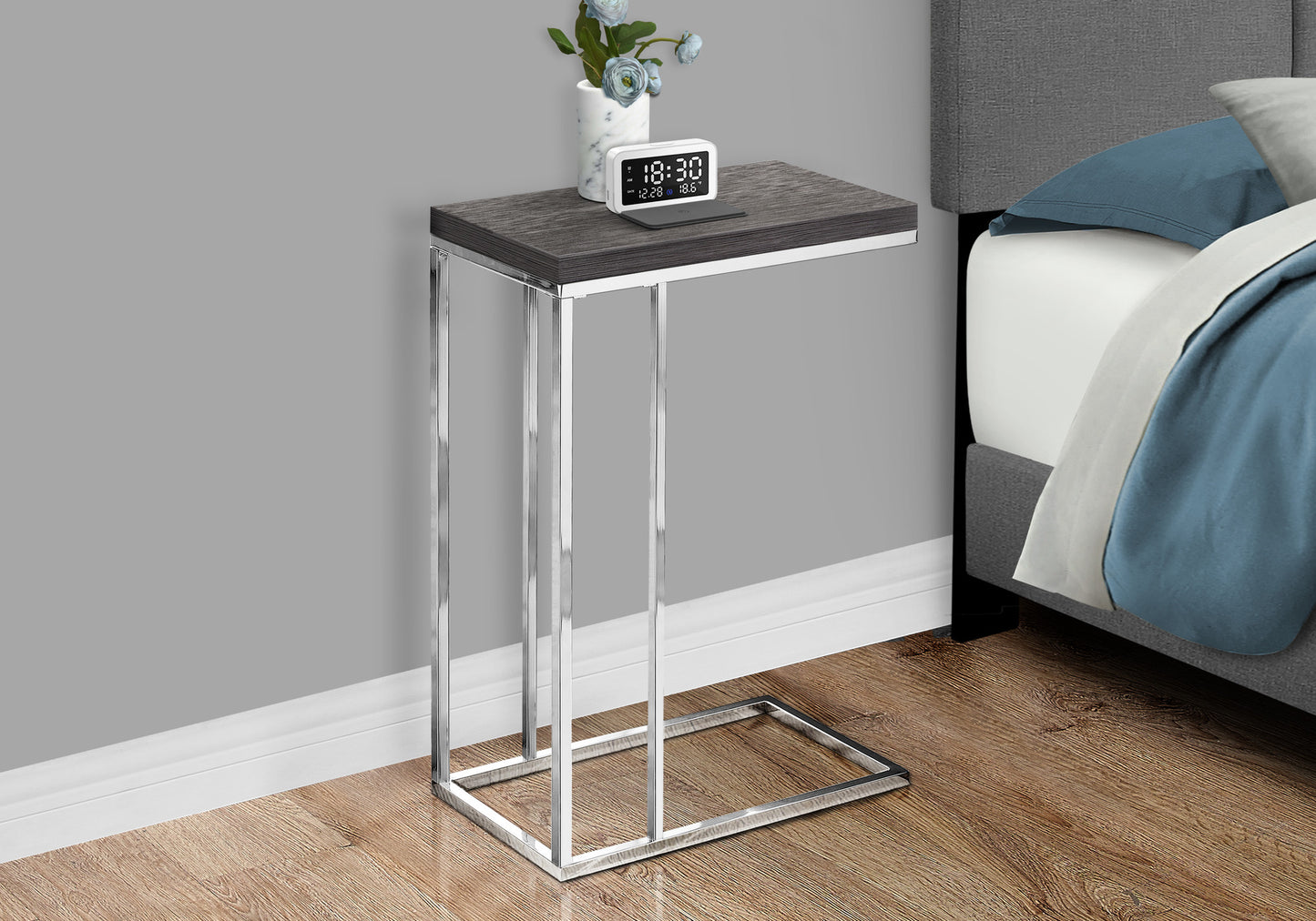 18.25" X 10.25" X 25.25" Grey Particle Board Metal  Accent Table