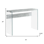 44" Gray And Clear Solid Console Table