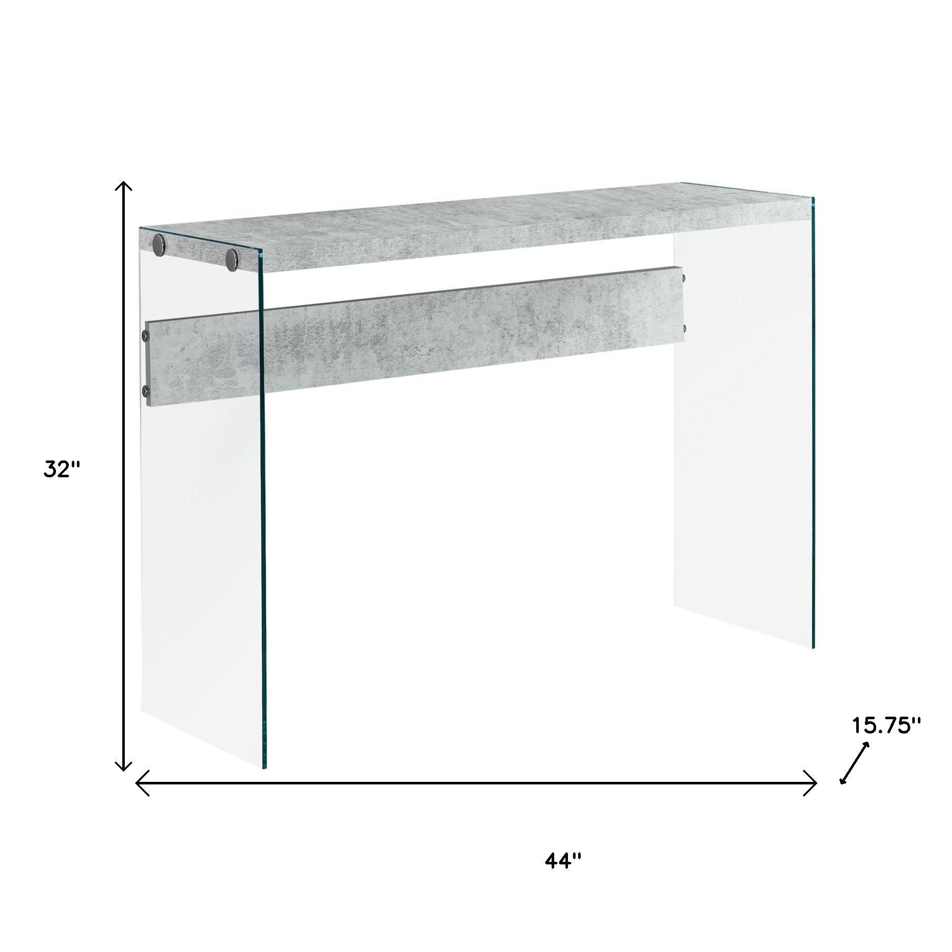 44" Gray And Clear Solid Console Table