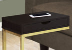 10.25" X 15.75" X 24.5" Cappuccino Finish And Gold Laminated Drawer Accent Table