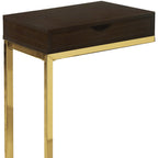 10.25" X 15.75" X 24.5" Cappuccino Finish And Gold Laminated Drawer Accent Table