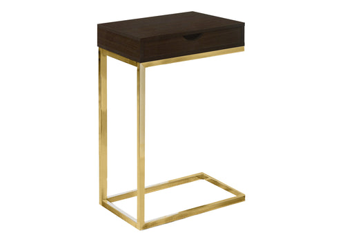 10.25" X 15.75" X 24.5" Cappuccino Finish And Gold Laminated Drawer Accent Table