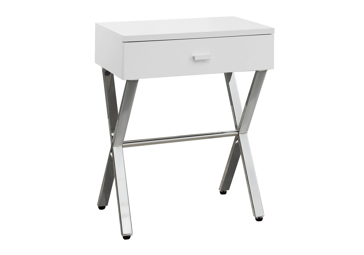 22" Silver And White Wood And Metal End Table With Drawer