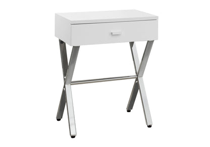 22" Silver And White Wood And Metal End Table With Drawer