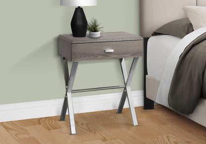 22" Silver And Deep Taupe Wood And Metal End Table With Drawer