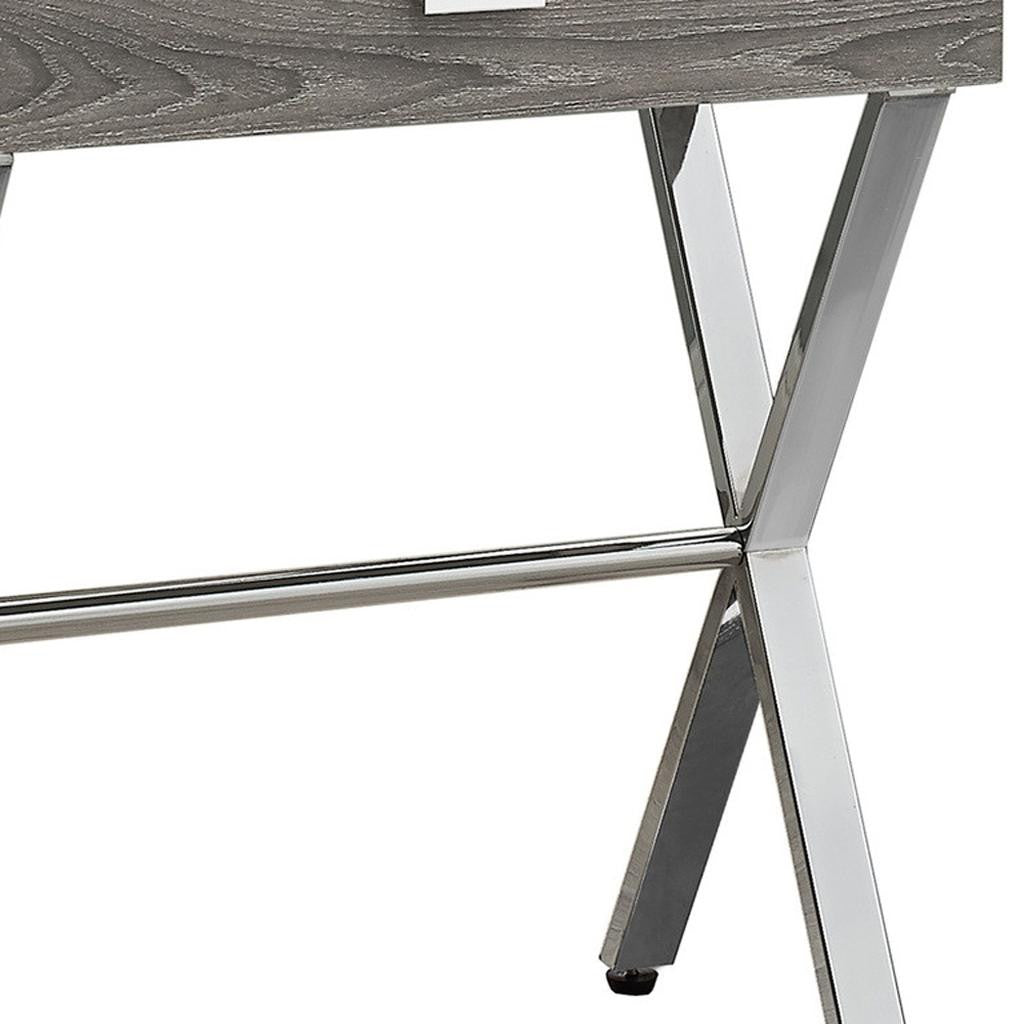 22" Silver And Deep Taupe Wood And Metal End Table With Drawer