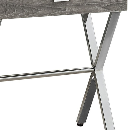 22" Silver And Deep Taupe Wood And Metal End Table With Drawer
