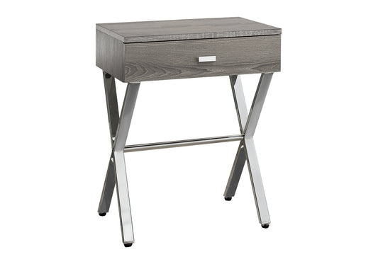 22" Silver And Deep Taupe Wood And Metal End Table With Drawer