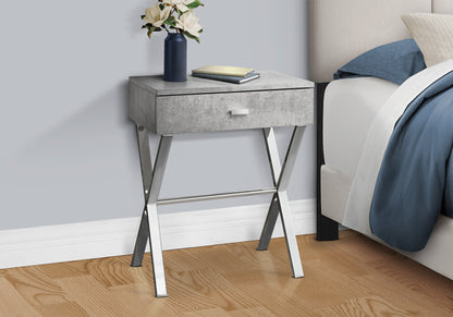 22" Silver And Gray Wood And Metal End Table With Drawer