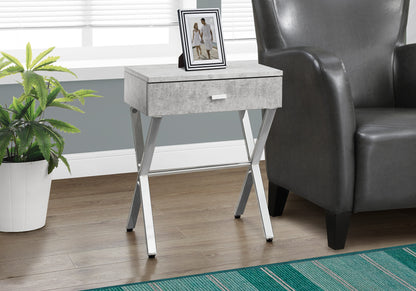 22" Silver And Gray Wood And Metal End Table With Drawer