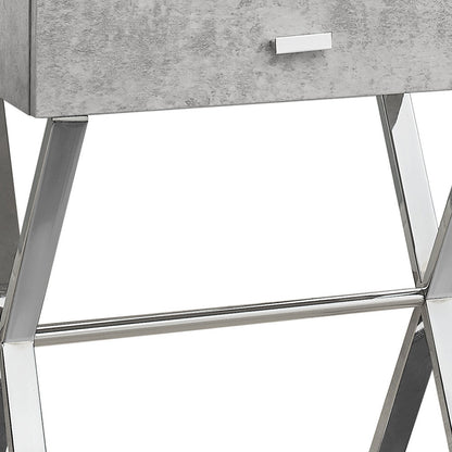 22" Silver And Gray Wood And Metal End Table With Drawer