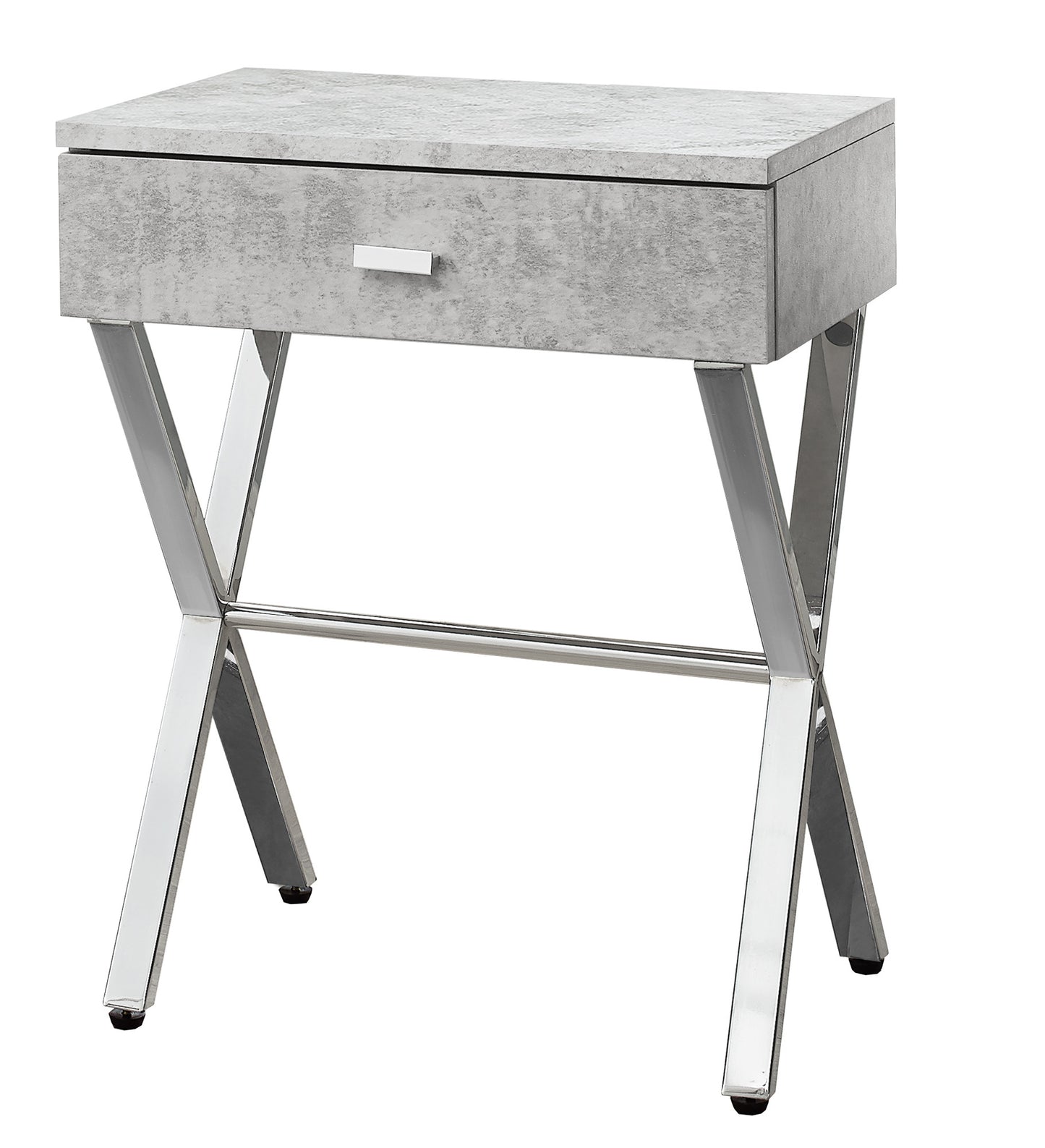 22" Silver And Gray Wood And Metal End Table With Drawer