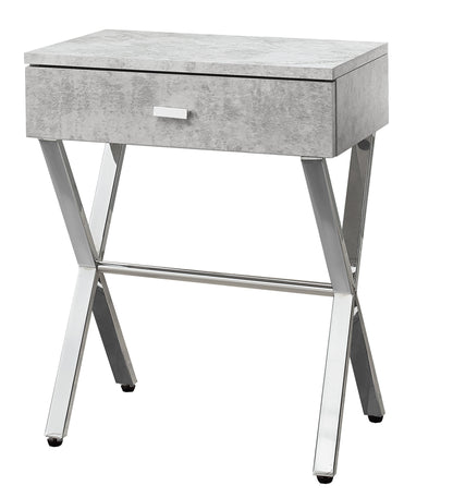 22" Silver And Gray Wood And Metal End Table With Drawer